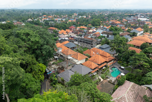Aerial: The town of, Ubud, Bali, Indonesia.