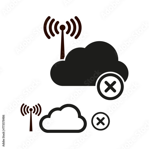 Cloud connectivity issues. Signal tower and outage. Network error concept. Vector illustration. EPS 10.