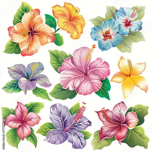 Vibrant Collection of Tropical Hibiscus Flowers Illustration Perfect for Summer Designs