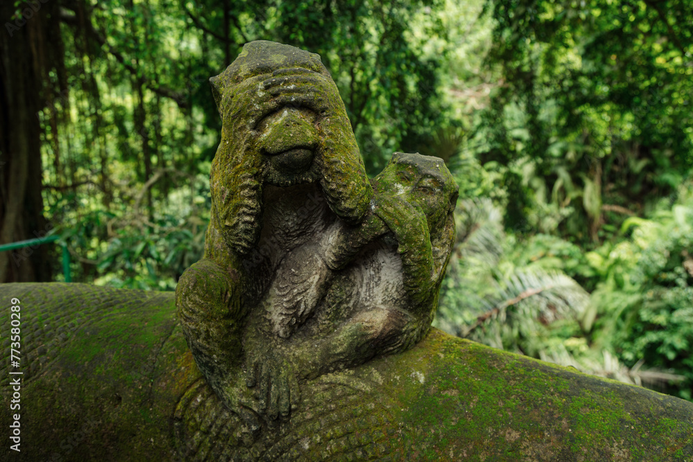 Sculpture of Monkey in the Monkey Forest. Ubud, Bali, Indonesia.