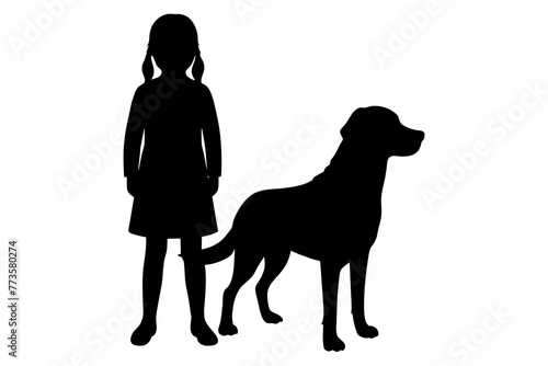 Baby with dog silhouette vector illustration