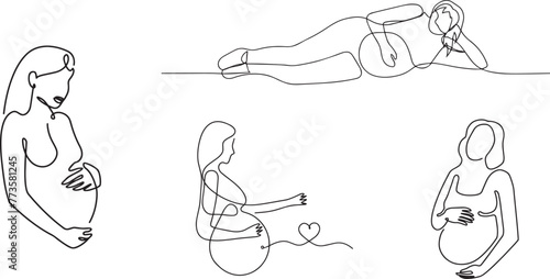 Pregnant Woman with embryo in one continuous line drawing. Healthy pregnancy and birth baby symbol in simple linear style. Concept for Happy Mother day. Editable stroke. Doodle Vector illustration
