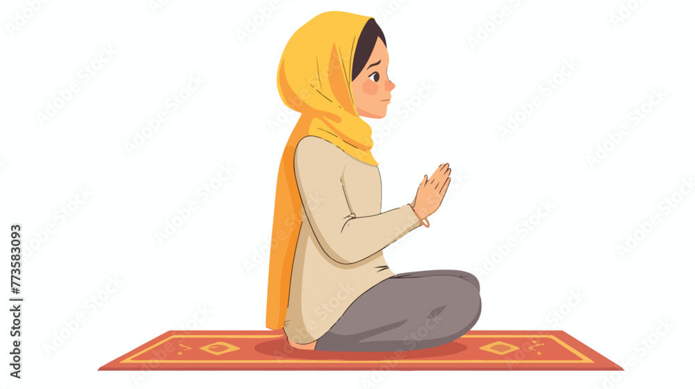 Arab muslim girl in traditional clothing praying si - obrazy, fototapety, plakaty 