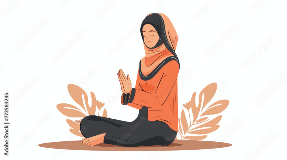 Arab muslim girl in traditional clothing praying si - obrazy, fototapety, plakaty 