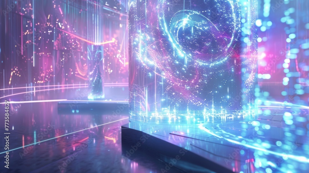 The audience is mesmerized as the podium is enveloped in a shimmery translucent barrier displaying holographic depictions of advanced . . The audience is mesmerized as the podium is enveloped in a shimmery translucent barrier displaying holographic depictions of advanced . .