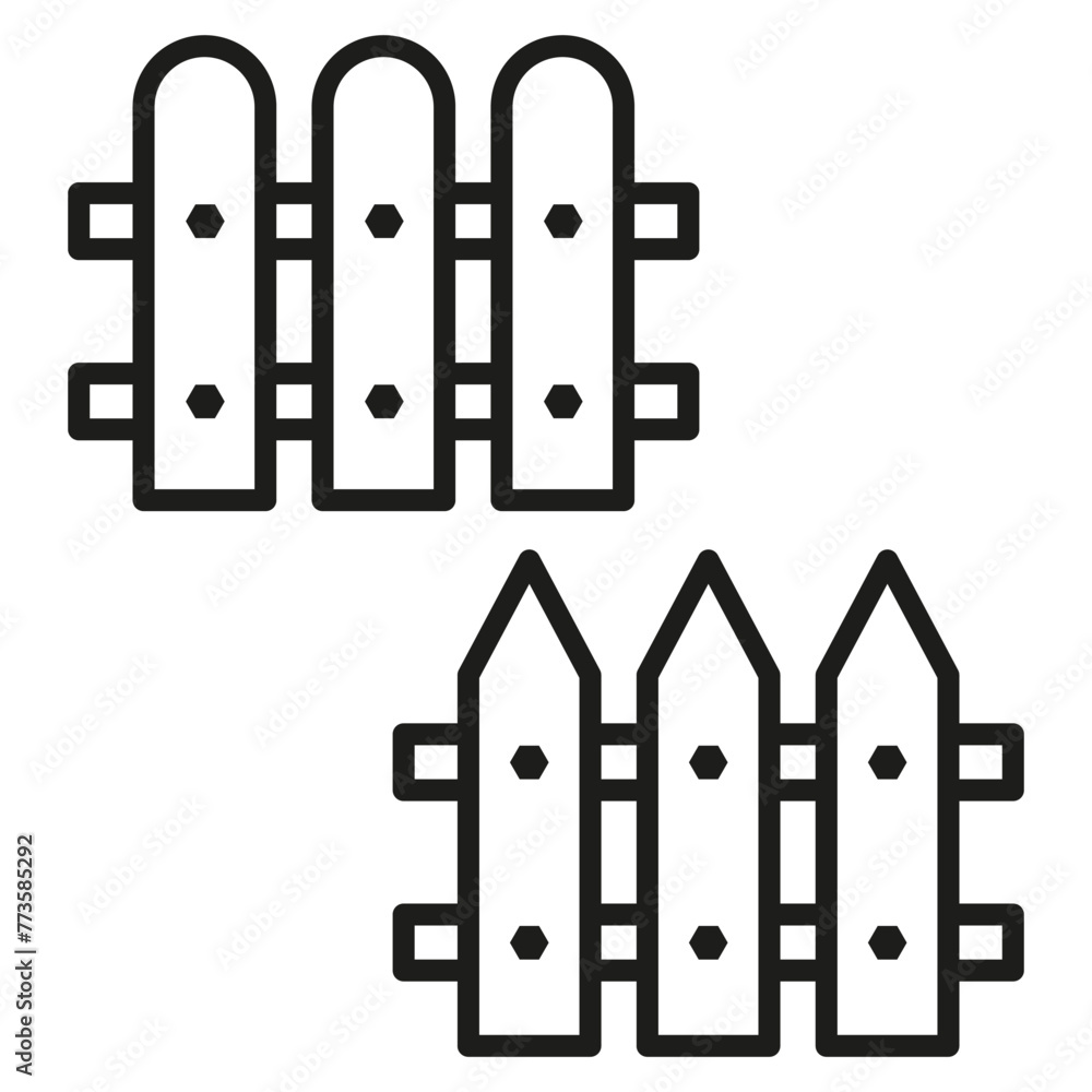 Wooden fence icon set. Garden boundary symbols. Security barrier representation. Property division line. Vector illustration. EPS 10. Wooden fence icon set. Garden boundary symbols. Security barrier representation. Property division line. Vector illustration. EPS 10.