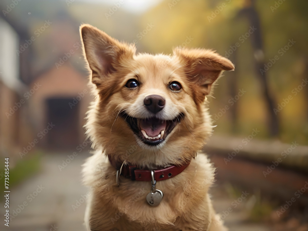 Happy dog portrait having fun outdoors
