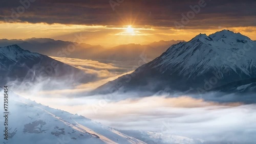 sunrise in the mountains, seamless, looping, 4k, animation, video, background 