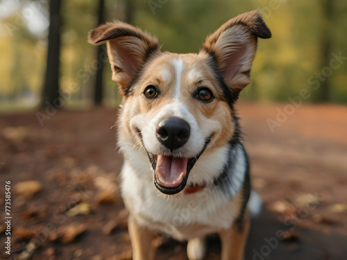 Happy dog portrait having fun outdoors