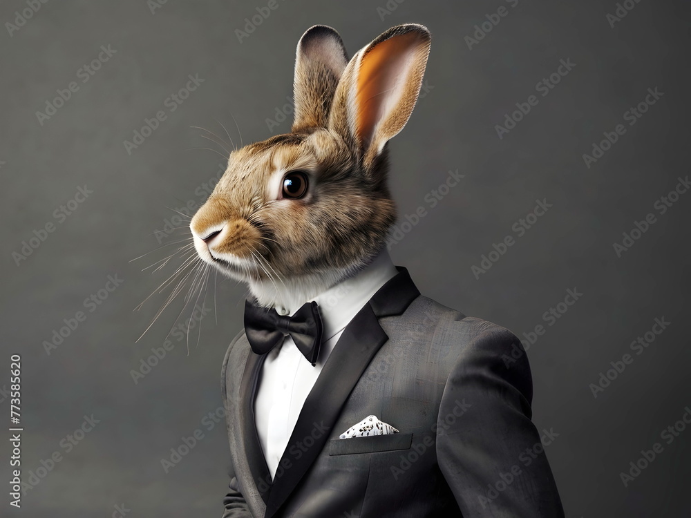 Rabbit portrait in the elegant suit