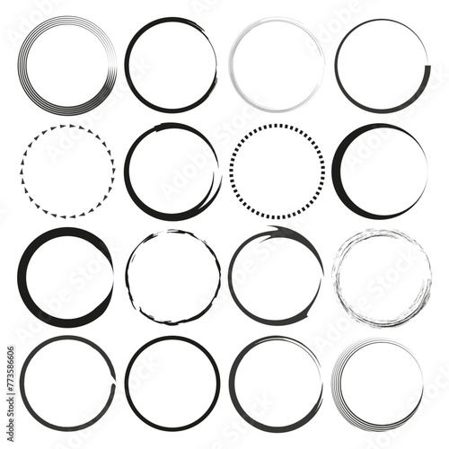 Collection of circular line frames. Set of round border designs. Hand-drawn circle elements. Vector illustration. EPS 10.