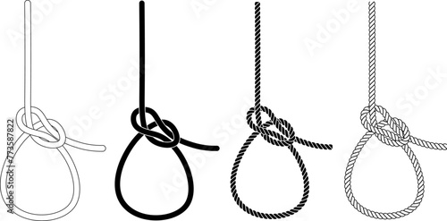 Outline silhouette Cowboy bowline rope icon set