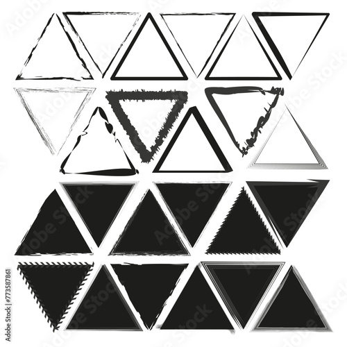 Distressed triangles pattern. Grunge texture effect. Geometric shapes design. Vector illustration. EPS 10. Stock image.