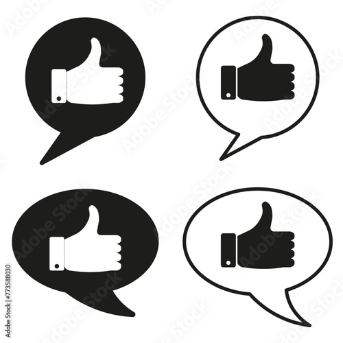 Thumbs up speech bubble icons. Positive feedback symbols. Approval chat signs. Vector illustration. EPS 10.