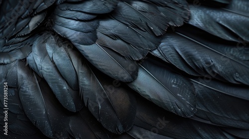 Raven black glossy bird feather