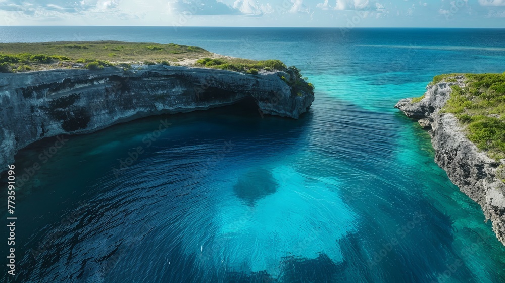 The Dean's Blue Hole on Long Island, Bahamas, is known for its diving allure