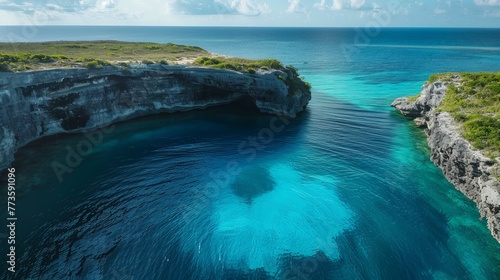 The Dean's Blue Hole on Long Island, Bahamas, is known for its diving allure photo