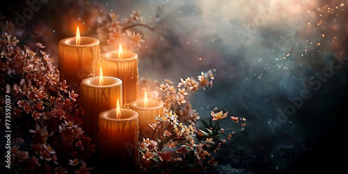 Candlelit Floral Fantasia ,Illuminated Floral Elegance ,Floral and Flickering Flames ,Floral Fusion on a Midnight Canvas 