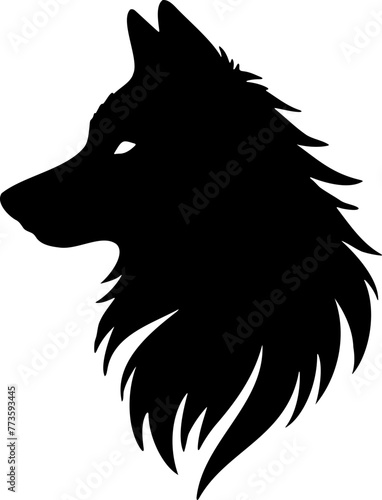 Tête de chien ou loup de profil, vecteur noir, style logo design