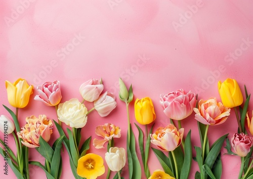 Vibrant Spring Tulips on Pink Background for Festive Design