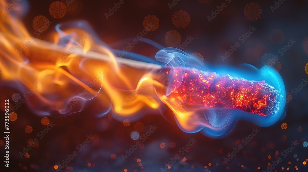Obraz premium Burning Ember with Blue and Orange Flames