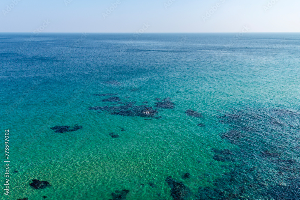 Seascape of the clear seawater and the horizon