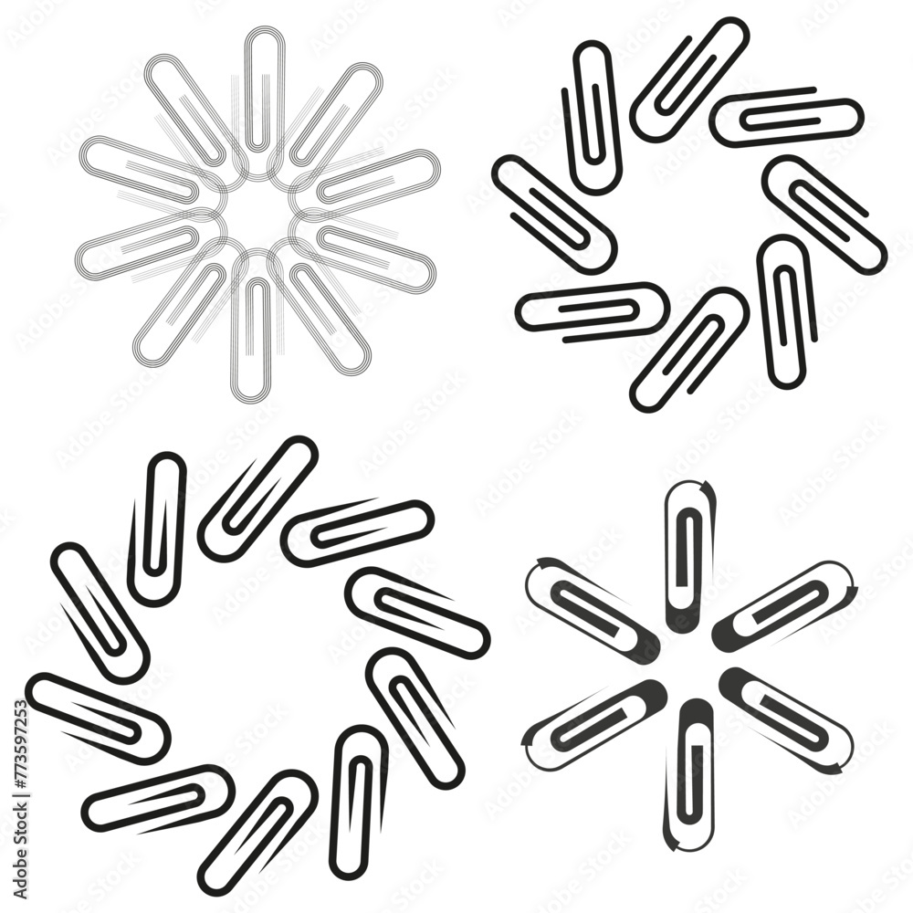 Circular paperclip patterns. Office supply design elements. Vector illustration. EPS 10. Circular paperclip patterns. Office supply design elements. Vector illustration. EPS 10.