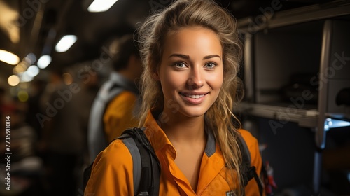 Smiling Young Woman Traveling by Train