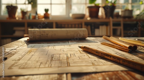 Houseplan Drawing in The Table photo