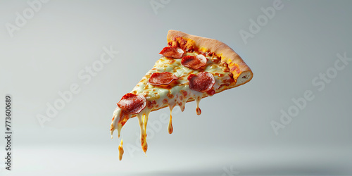 slice of pepperoni pizza floating in the air, generative AI photo
