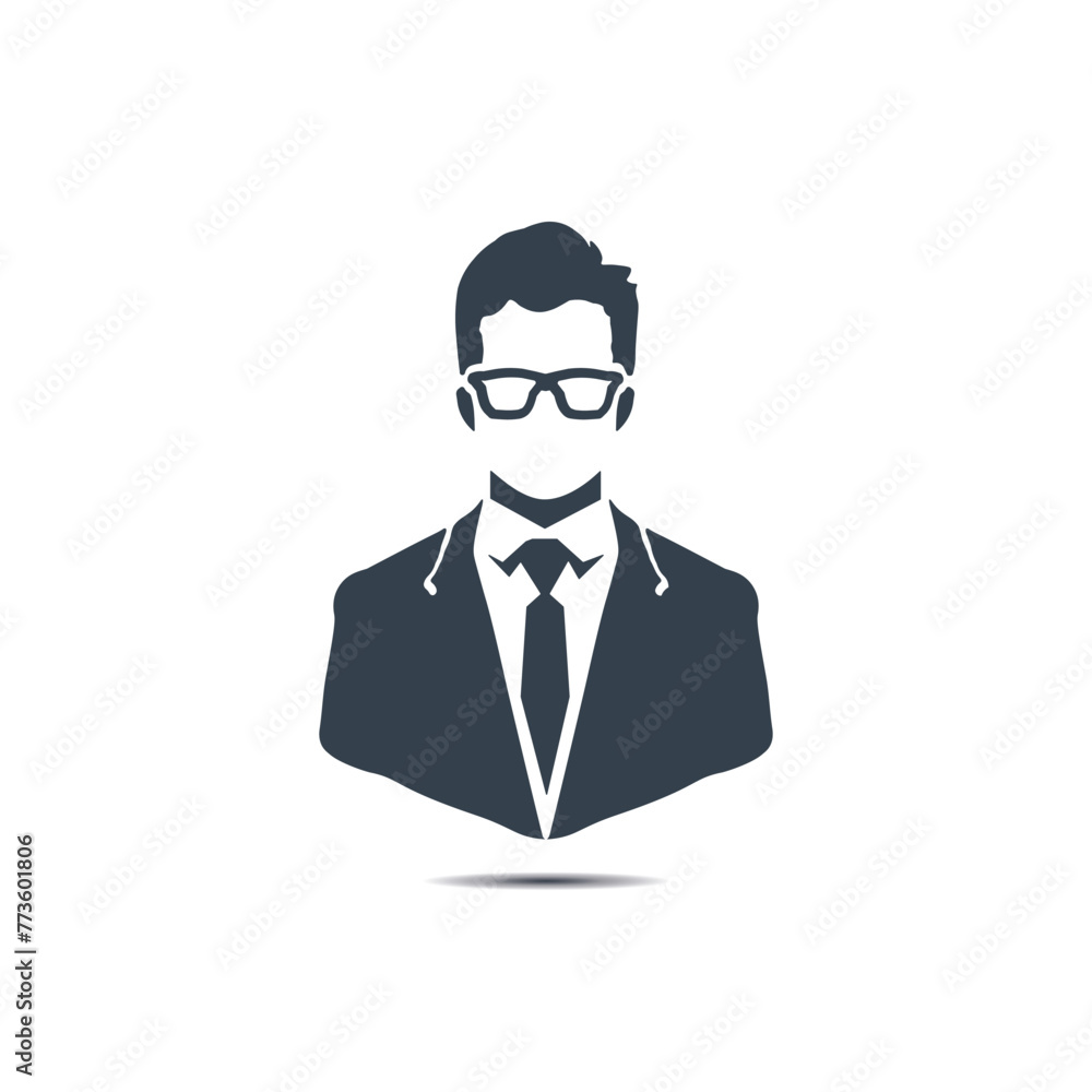 Businessman silhouette icon. Professional male avatar with glasses, symbol of professionalism, corporate identity, for business materials such as business cards, websites.