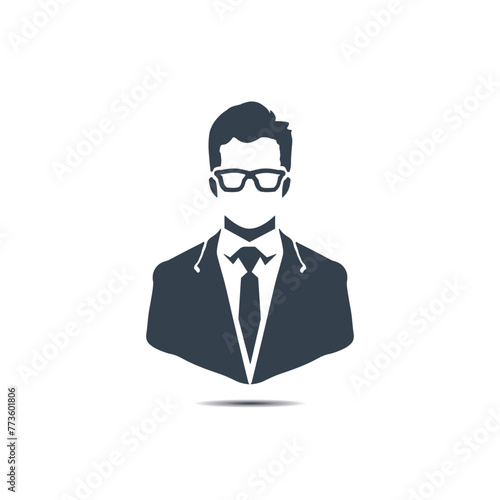 Businessman silhouette icon. Professional male avatar with glasses, symbol of professionalism, corporate identity, for business materials such as business cards, websites.