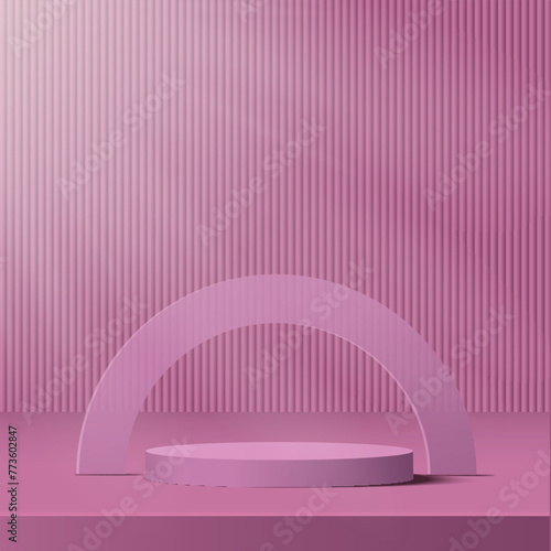 Pink podium or pedestal with spotlight. Vector © Azad Mammedli