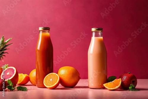 Product packaging mockup photo of Juice bottle, studio advertising photoshoot
