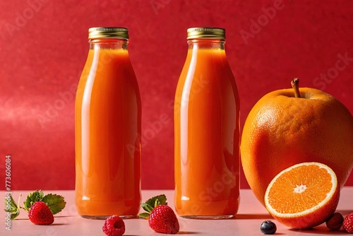 Product packaging mockup photo of Juice bottle, studio advertising photoshoot
