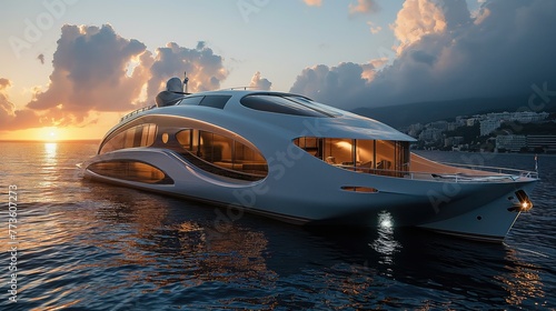A modern and futuristic luxury yacht. Created with generative AI.