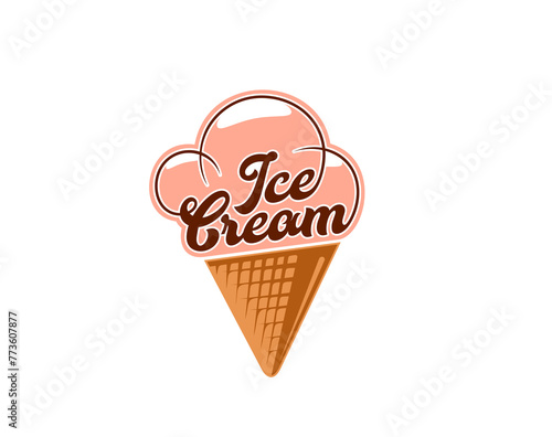 Chocolate ice cream waffle cone icon, gelato dessert. Vector isolated emblem featuring frozen summer food scoops on a crispy wafer cup. Tempting sundae choco delight, refreshing, sweet icecream snack