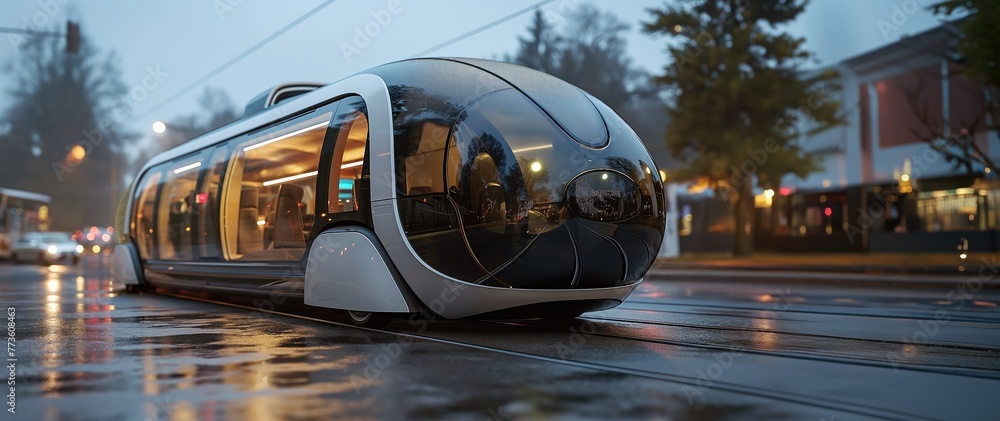Fototapeta premium futuristic self-driving electric bus high technology. Created with generative AI.