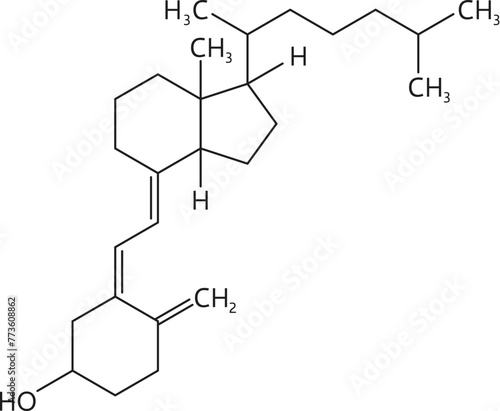 Vitamin D formula, vector line chemical structure of secosteroids made by skin or food, chemistry science, medicine education and health. Cholecalciferol and ergocalciferol molecular compounds