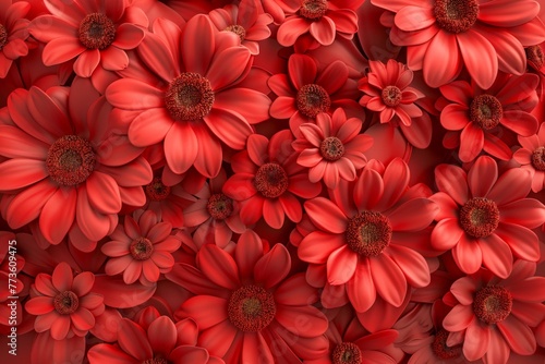Red floral pattern, 3D render, clay style, vibrant colors, detailed petals, repeating design, 