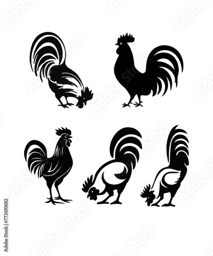 Collection of black silhouettes Vectors of rooster