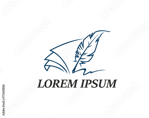 Feather pen quill icon for writer or law notary and lawyer office, vector emblem. Quill or feather pen sign in ink line signature for attorney or legal firm and book author or notary and advocate firm