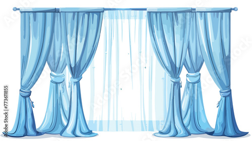 Blue curtains on white background illustration flat