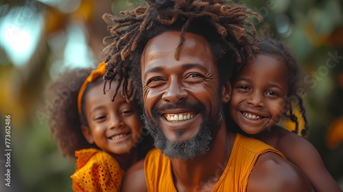 A man laughing uproariously as he plays with his young nieces and nephews. photo
