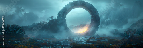 clouds over the sea, Ancient Round Stone Portal Gateway Monolithic Ru 