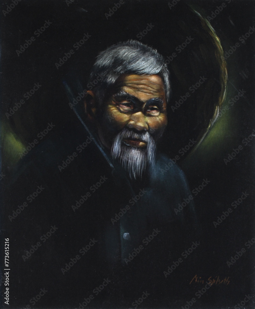 Obraz premium Velvet Painting of Old Asian Man