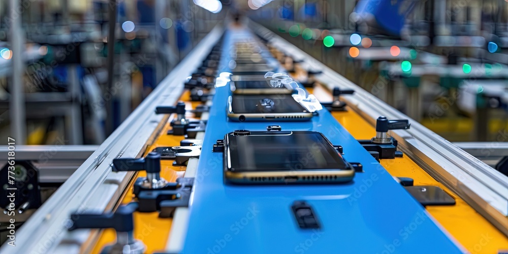 Smartphone manufacturing on mobile phone assembly line Smartphone manufacturing on mobile phone assembly line