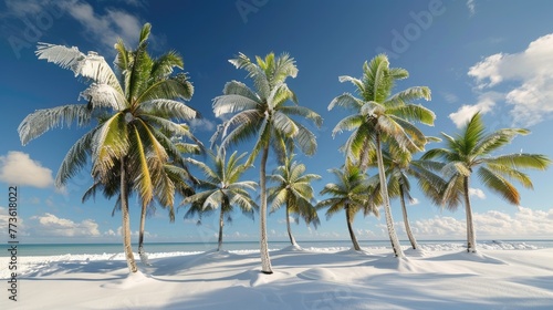 Tropical palm trees under heavy snow