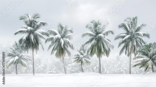 Tropical palm trees under heavy snow © GechAI