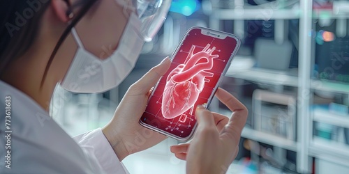 cardiology - Woman doctor using smartphone with human heart on screen © Brian